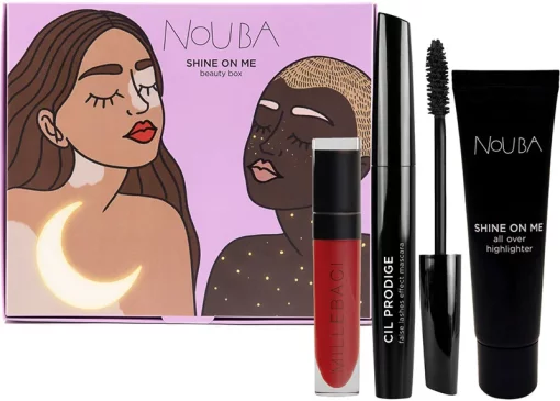 Подарочный набор Nouba SHINE ON ME RED (тушь для ресниц, губная помада, хайлайтер)