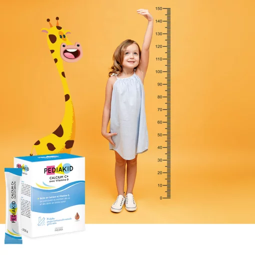 PEDIAKID НАТУРАЛЬНЫЙ КАЛЬЦИЙ С+ для укрепления костей и зубов, упаковка 14 стиков